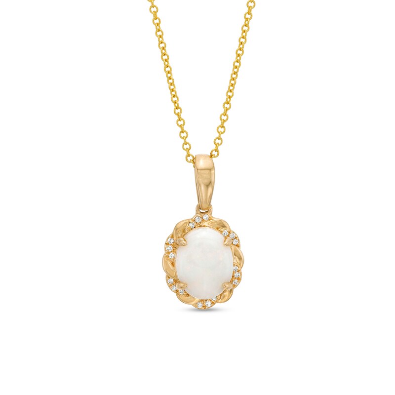 Main Image 1 of EFFY™ Collection Oval Opal and 1/20 CT. T.W. Diamond Frame Pendant in 14K Gold