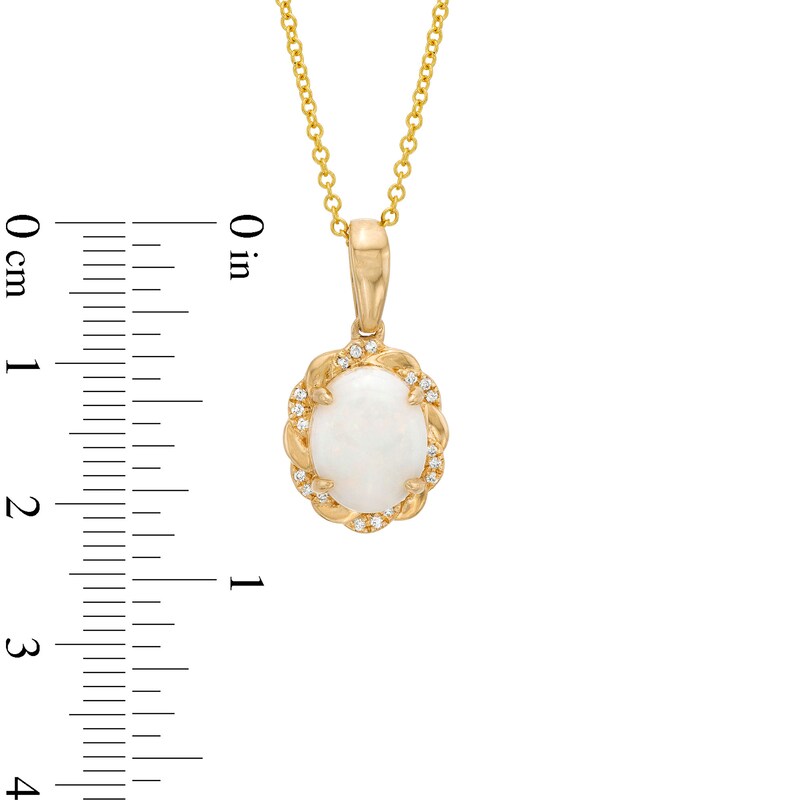 Main Image 4 of EFFY™ Collection Oval Opal and 1/20 CT. T.W. Diamond Frame Pendant in 14K Gold