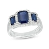 Thumbnail Image 0 of EFFY™ Collection Emerald-Cut Blue Sapphire and 1/3 CT. T.W. Diamond Frame Three Stone Ring in 14K White Gold
