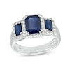 Thumbnail Image 0 of EFFY™ Collection Emerald-Cut Blue Sapphire and 1/3 CT. T.W. Diamond Frame Three Stone Ring in 14K White Gold