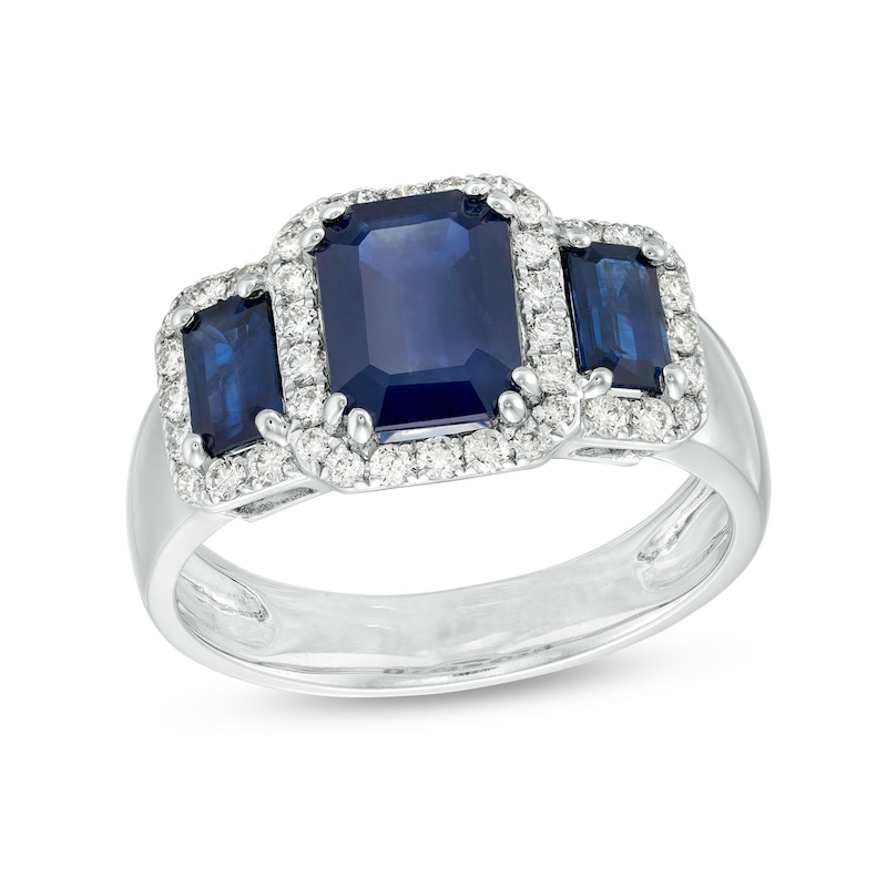 EFFY™ Collection Emerald-Cut Blue Sapphire and 1/3 CT. T.W. Diamond ...