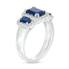 Thumbnail Image 2 of EFFY™ Collection Emerald-Cut Blue Sapphire and 1/3 CT. T.W. Diamond Frame Three Stone Ring in 14K White Gold