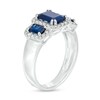 Thumbnail Image 2 of EFFY™ Collection Emerald-Cut Blue Sapphire and 1/3 CT. T.W. Diamond Frame Three Stone Ring in 14K White Gold