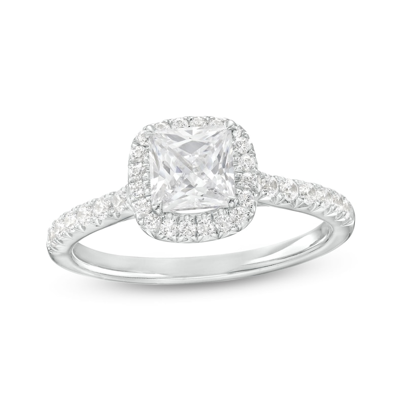 Main Image 1 of 1-1/3 CT. T.W. Certified Princess-Cut Lab-Grown Diamond Cushion-Shaped Frame Engagement Ring in 14K White Gold (F/VS2)