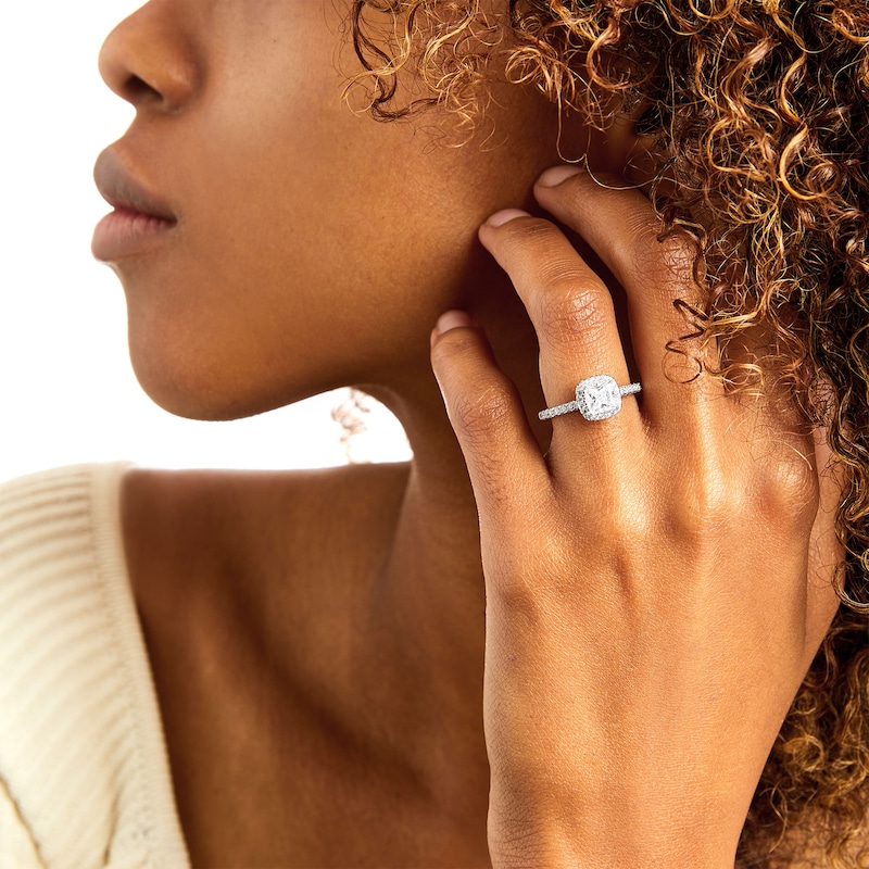 Main Image 2 of 1-1/3 CT. T.W. Certified Princess-Cut Lab-Grown Diamond Cushion-Shaped Frame Engagement Ring in 14K White Gold (F/VS2)