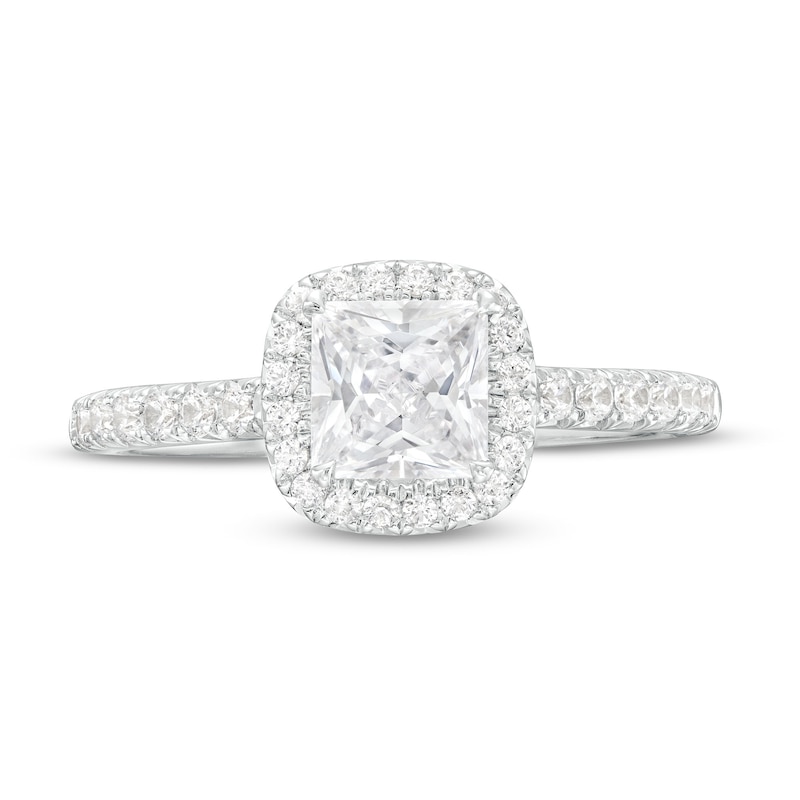 Main Image 4 of 1-1/3 CT. T.W. Certified Princess-Cut Lab-Grown Diamond Cushion-Shaped Frame Engagement Ring in 14K White Gold (F/VS2)
