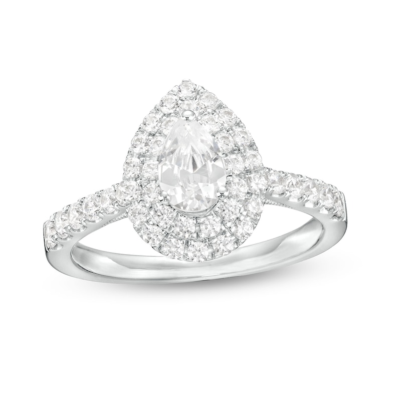 Main Image 1 of 1 CT. T.W. Certified Pear-Shaped Lab-Grown Diamond Double Frame Engagement Ring in 14K White Gold (F/VS2)
