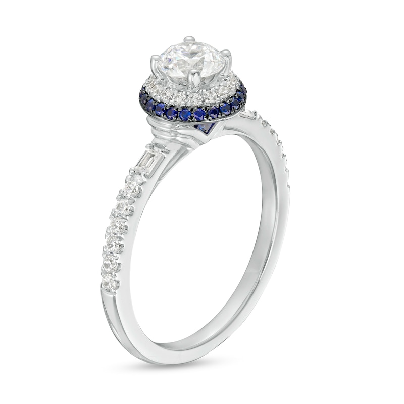 Main Image 3 of Vera Wang Love Collection 3/4 CT. T.W. Diamond and Blue Sapphire Double Frame Engagement Ring in 14K White Gold