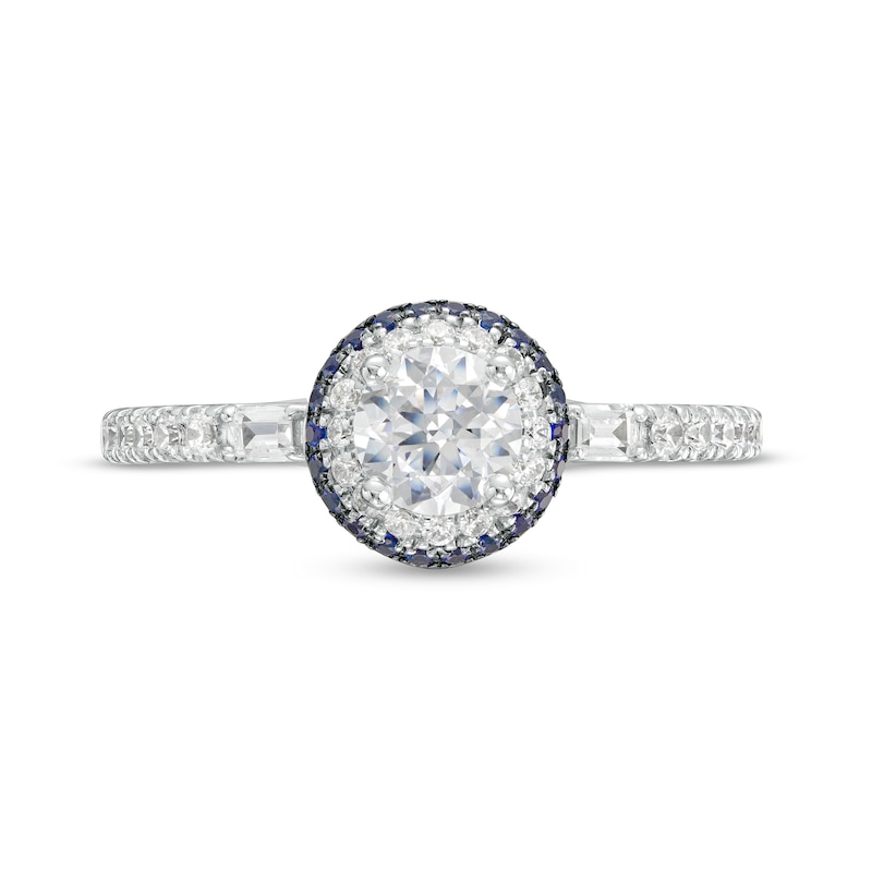 Main Image 4 of Vera Wang Love Collection 3/4 CT. T.W. Diamond and Blue Sapphire Double Frame Engagement Ring in 14K White Gold