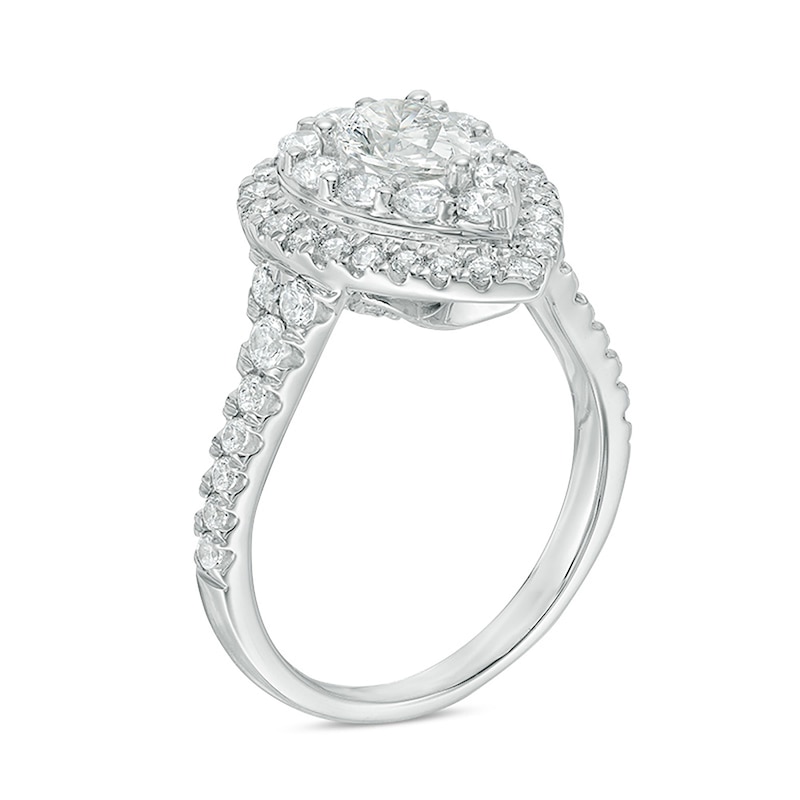 Main Image 2 of 1-3/4 CT. T.W. Certified Pear-Shaped Diamond Double Frame Engagement Ring in 14K White Gold (I/SI2)