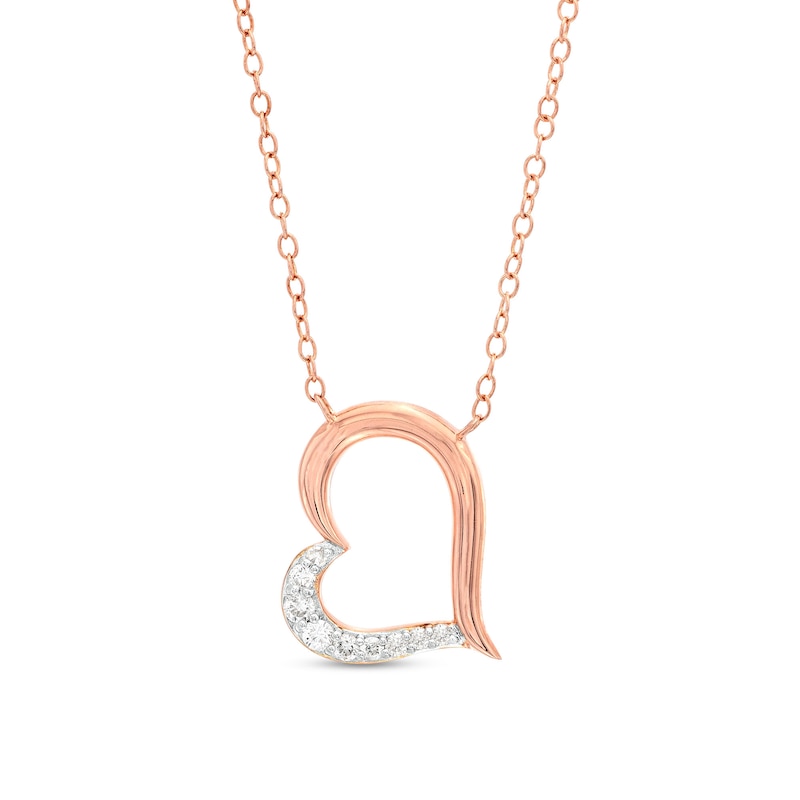 Main Image 1 of 1/8 CT. T.W. Diamond Tilted Heart Necklace in Sterling Silver with 18K Rose Gold Plate