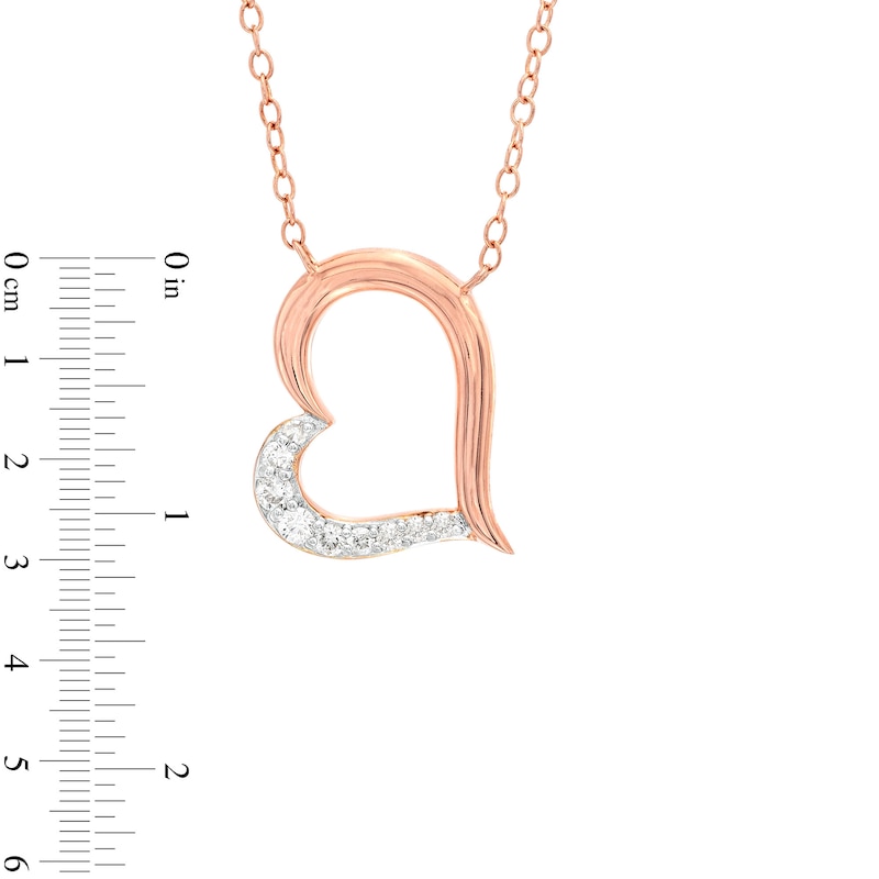 Main Image 3 of 1/8 CT. T.W. Diamond Tilted Heart Necklace in Sterling Silver with 18K Rose Gold Plate