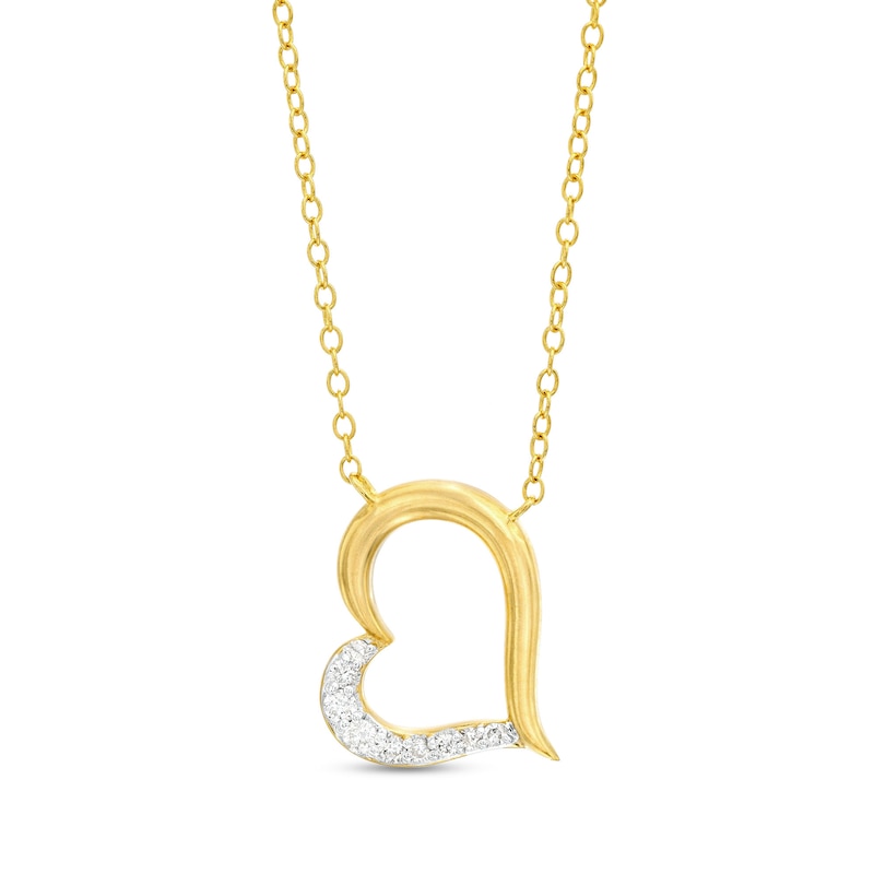 Main Image 1 of 1/8 CT. T.W. Diamond Tilted Heart Necklace in Sterling Silver with 18K Gold Plate