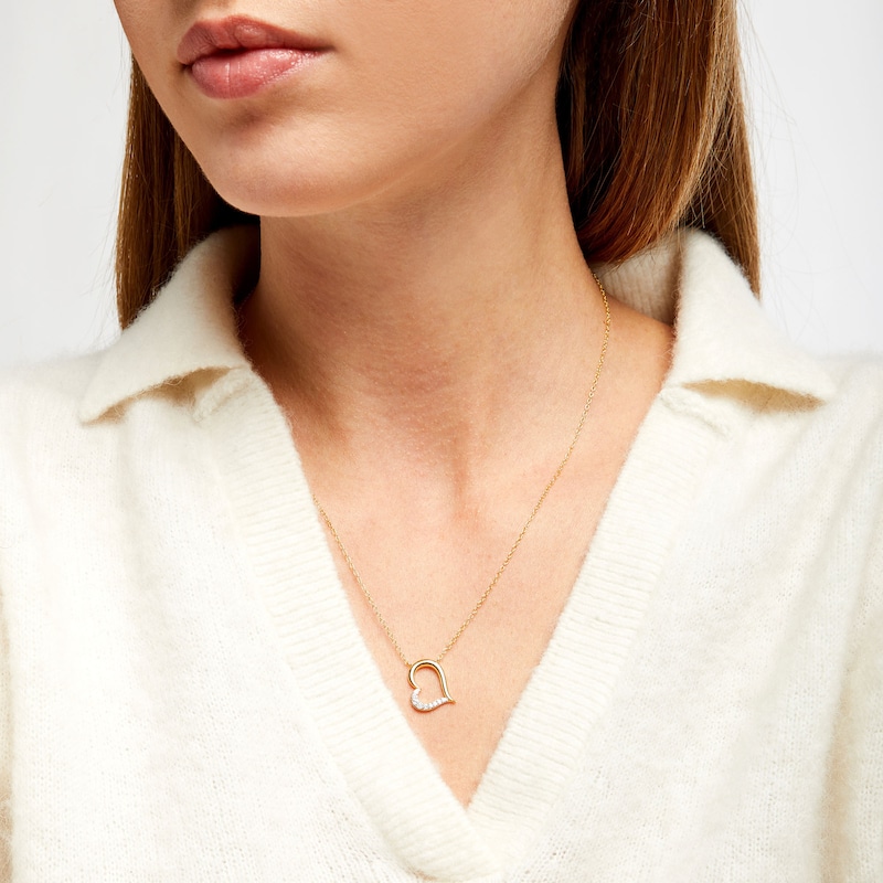 Main Image 2 of 1/8 CT. T.W. Diamond Tilted Heart Necklace in Sterling Silver with 18K Gold Plate