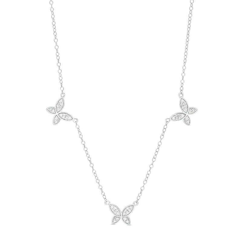 Main Image 1 of 1/5 CT. T.W. Diamond Triple Butterfly Station Necklace in Sterling Silver