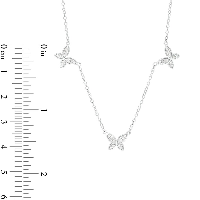 Main Image 3 of 1/5 CT. T.W. Diamond Triple Butterfly Station Necklace in Sterling Silver