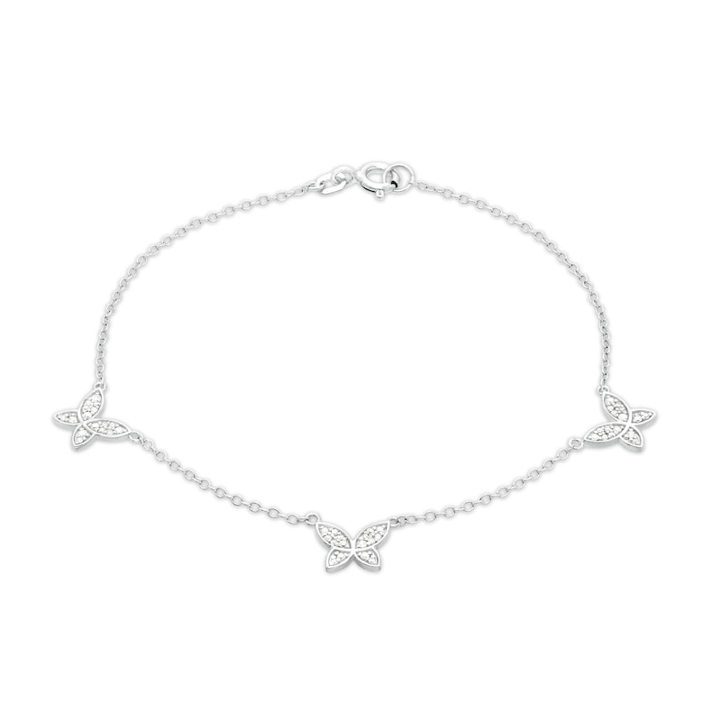 Main Image 1 of 1/5 CT. T.W. Diamond Triple Butterfly Station Bracelet in Sterling Silver - 7.25"