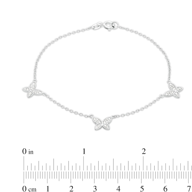 Main Image 3 of 1/5 CT. T.W. Diamond Triple Butterfly Station Bracelet in Sterling Silver - 7.25"