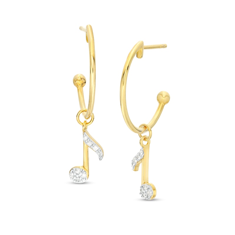 Main Image 1 of 1/8 CT. T.W. Diamond Eighth Note Open Hoop Drop Earrings in Sterling Silver with 18K Gold Plate