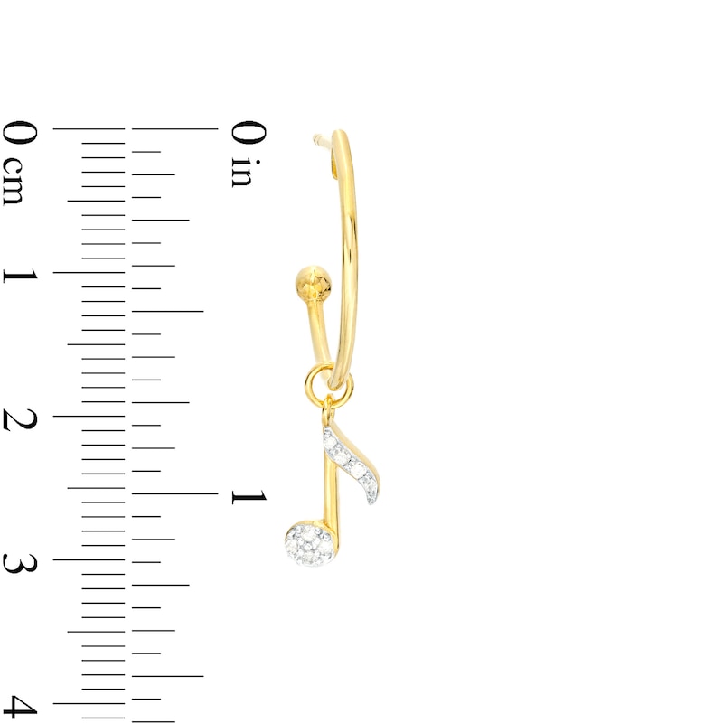 Main Image 3 of 1/8 CT. T.W. Diamond Eighth Note Open Hoop Drop Earrings in Sterling Silver with 18K Gold Plate