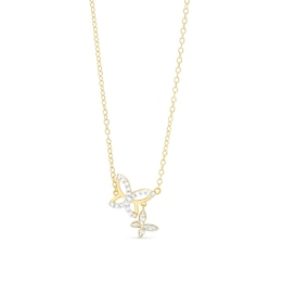 1/8 CT. T.W. Diamond Double Butterfly Necklace in Sterling Silver with 18K Gold Plate