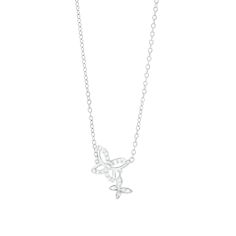 Main Image 1 of 1/8 CT. T.W. Diamond Double Butterfly Necklace in Sterling Silver
