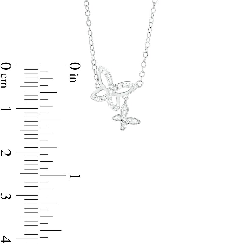 Main Image 3 of 1/8 CT. T.W. Diamond Double Butterfly Necklace in Sterling Silver