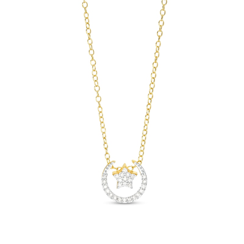 Main Image 1 of 1/8 CT. T.W. Diamond Moon and Star Pendant in Sterling Silver with 18K Gold Plate