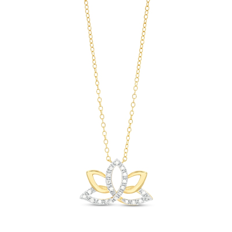 Main Image 1 of 1/10 CT. T.W. Diamond Lotus Flower Necklace in Sterling Silver with 18K Gold Plate