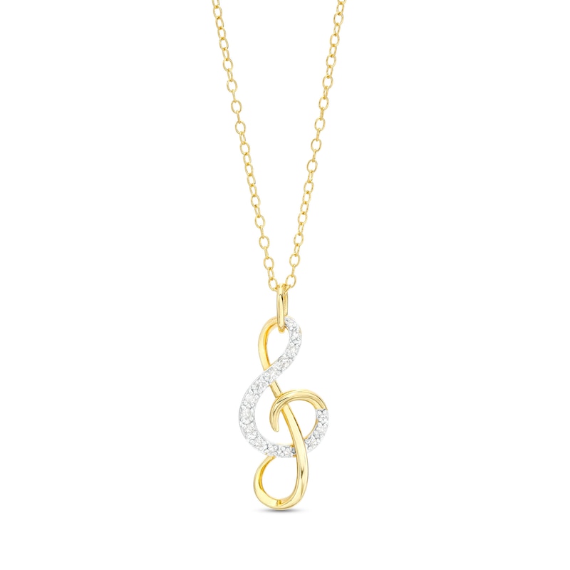 Main Image 1 of 1/10 CT. T.W. Diamond Treble Clef Pendant in Sterling Silver with 18K Gold Plate