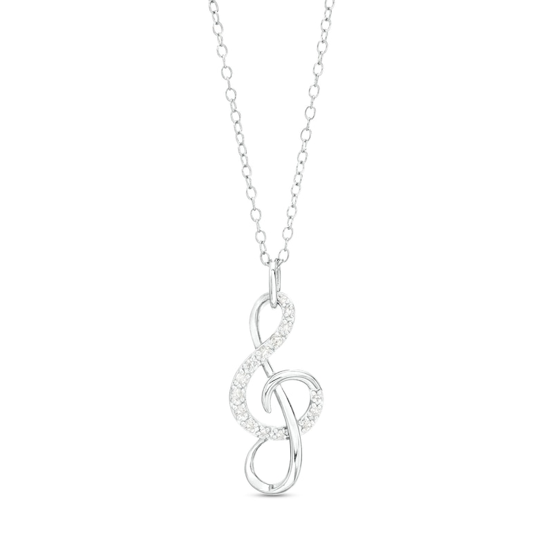 Main Image 1 of 1/10 CT. T.W. Diamond Treble Clef Pendant in Sterling Silver