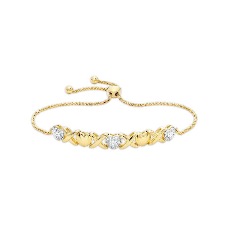 Main Image 1 of Diamond Accent "XOXO" Heart Bolo Bracelet in Sterling Silver with 18K Gold Plate - 8"
