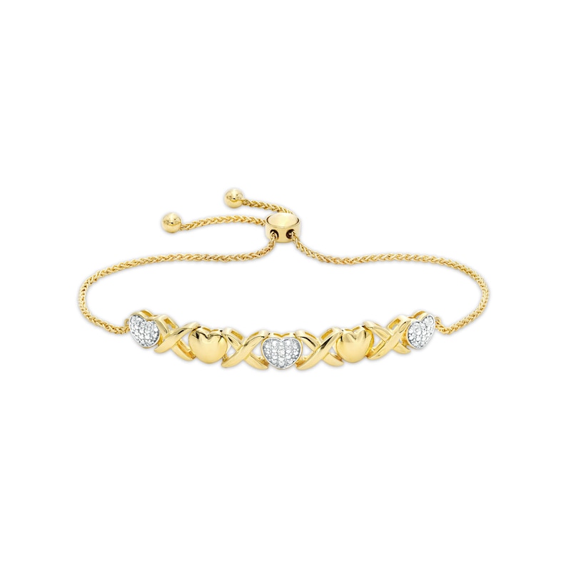 Diamond Accent "XOXO" Heart Bolo Bracelet in Sterling Silver with 18K Gold Plate - 8"