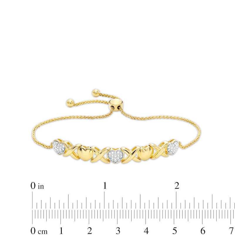 Diamond Accent "XOXO" Heart Bolo Bracelet in Sterling Silver with 18K Gold Plate - 8"