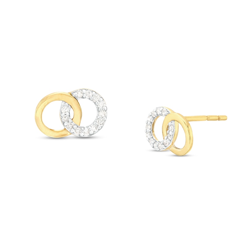 Main Image 1 of 1/10 CT. T.W. Diamond Double Interlocking Circles Stud Earrings in 10K Gold