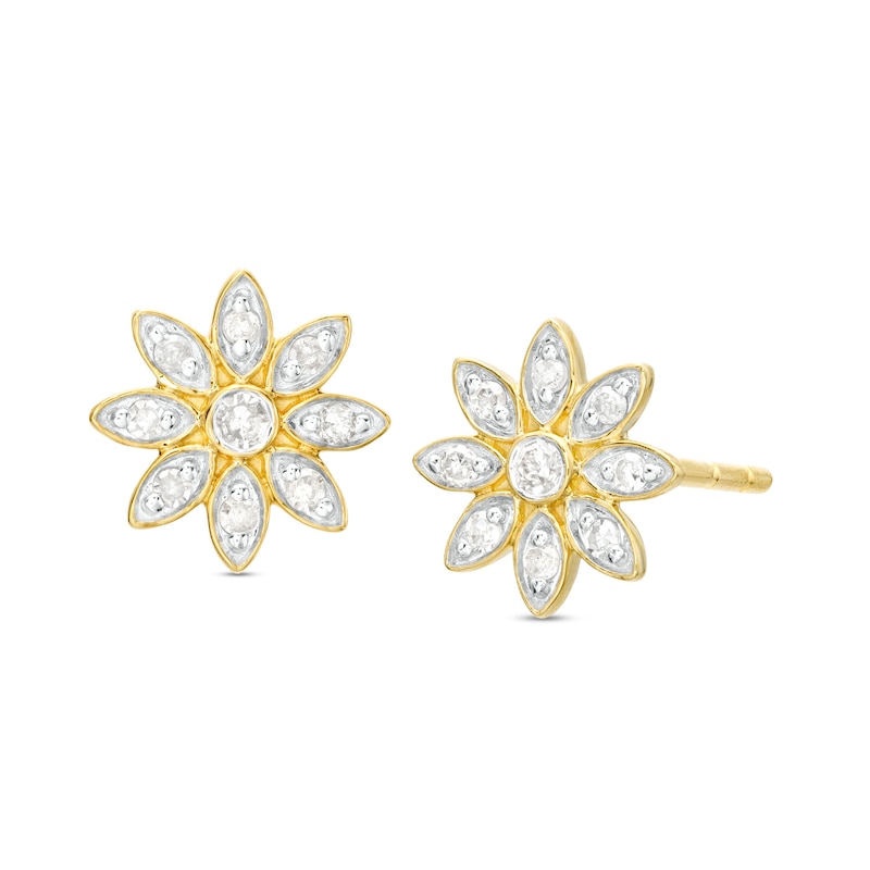 Main Image 1 of 1/10 CT. T.W. Diamond Flower Stud Earrings in 10K Gold