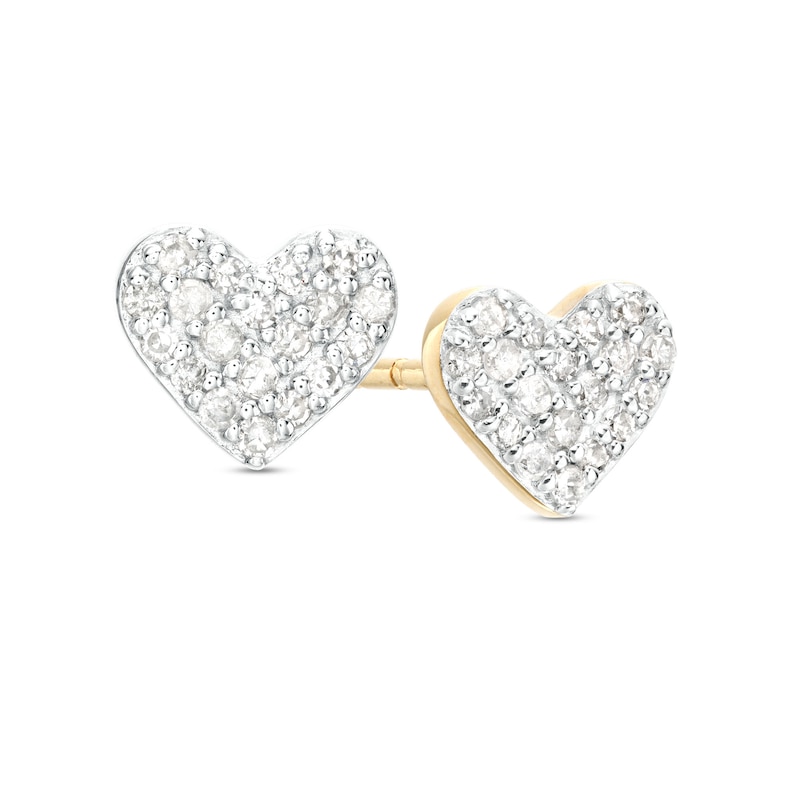 Main Image 1 of 1/8 CT. T.W. Diamond Heart Cluster Stud Earrings in 10K Gold