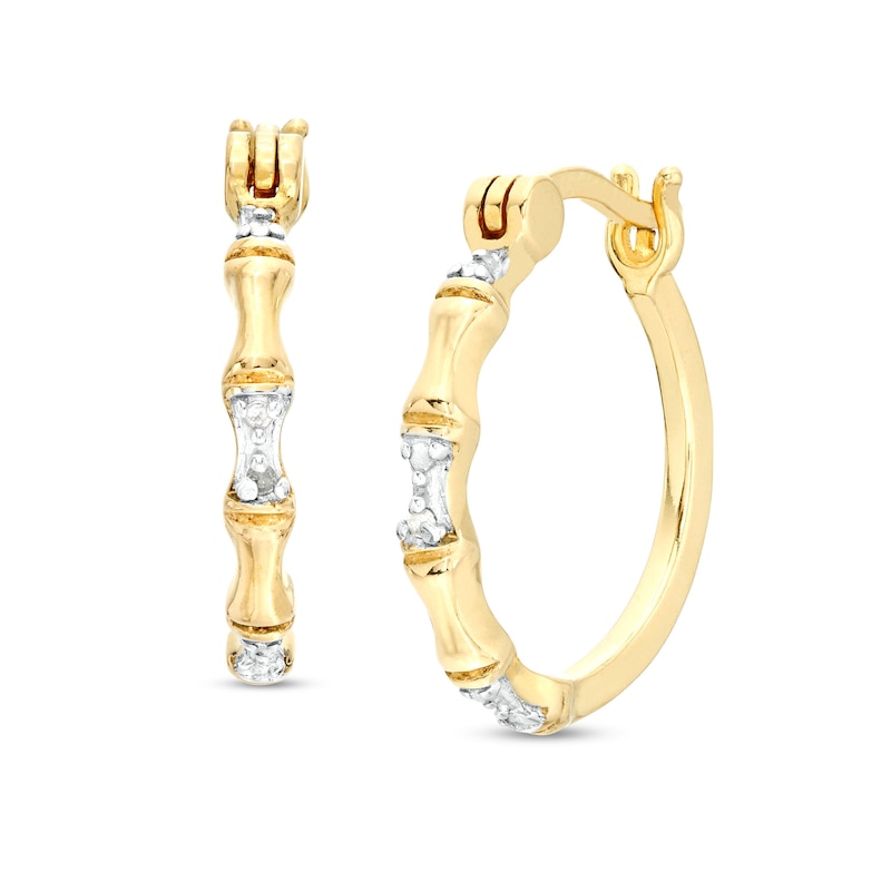 Diamond Accent Pinched Hoop Earrings in Sterling Silver with 18K Gold Plate