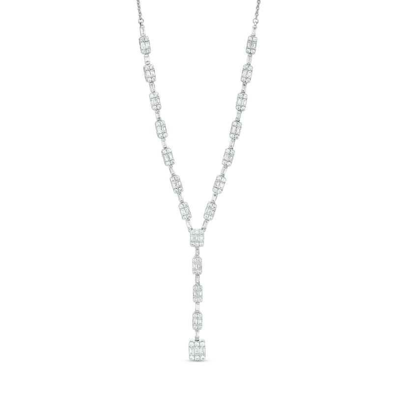 Main Image 1 of 2-1/2 CT. T.W.  Baguette and Round Lab-Grown Diamond "Y" Necklace in 14K White Gold (F/SI2)