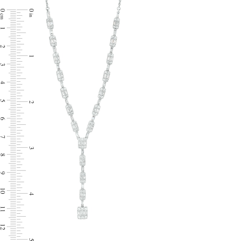 Main Image 4 of 2-1/2 CT. T.W.  Baguette and Round Lab-Grown Diamond "Y" Necklace in 14K White Gold (F/SI2)