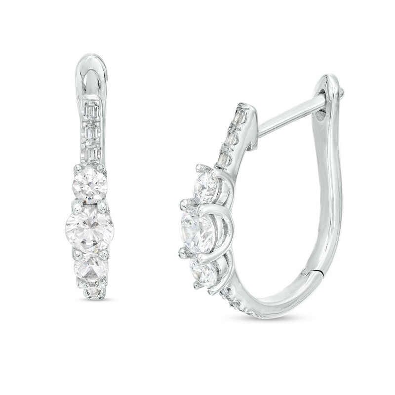 Main Image 1 of 1 CT. T.W. Certified Lab-Grown Diamond Three Stone U-Hoop Earrings in 14K White Gold (F/SI2)