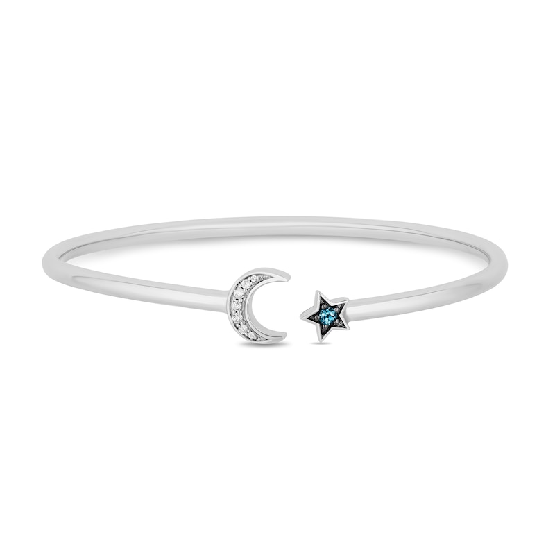 Main Image 1 of Enchanted Disney Jasmine Swiss Blue Topaz and 1/15 CT. T.W. Diamond Open Bangle in Sterling Silver