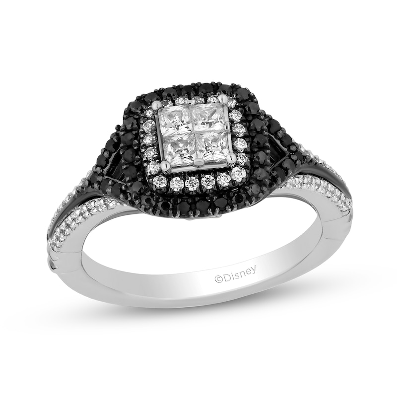 Main Image 1 of Enchanted Disney Villains Evil Queen 3/4 CT. T.W. Quad Diamond Frame with Garnet Engagement Ring in 14K Two-Tone Gold