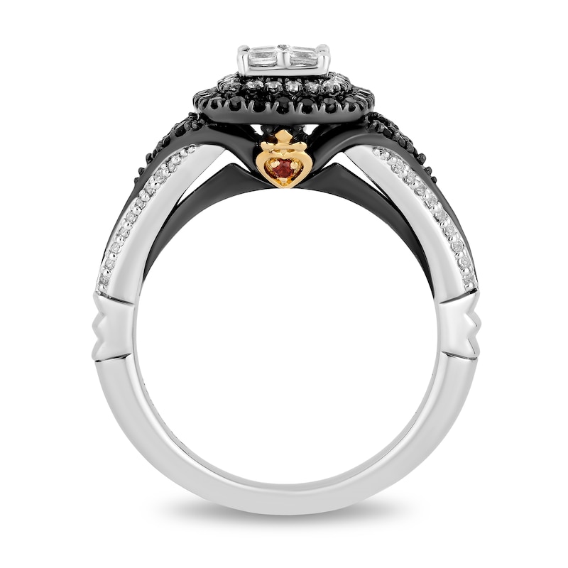 Main Image 3 of Enchanted Disney Villains Evil Queen 3/4 CT. T.W. Quad Diamond Frame with Garnet Engagement Ring in 14K Two-Tone Gold
