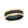 Thumbnail Image 1 of Men's 7.0mm Stripe Wedding Band in Tungsten with Black and Yellow Ion-Plate – Size 10