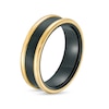 Thumbnail Image 2 of Men's 7.0mm Stripe Wedding Band in Tungsten with Black and Yellow Ion-Plate – Size 10