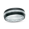 Thumbnail Image 0 of Men's 8.0mm Double Stripe Wedding Band in Tungsten with Black Ion-Plate