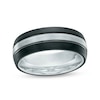 Thumbnail Image 1 of Men's 8.0mm Double Stripe Wedding Band in Tungsten with Black Ion-Plate