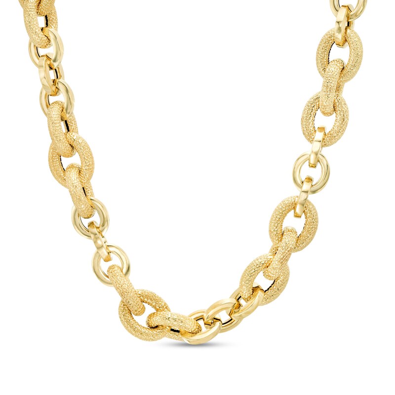 Main Image 1 of Italian Gold 2.0mm Diamond-Cut Glitter Link Chain Alternating Necklace in Hollow 14K Gold - 18"