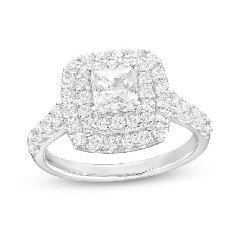 Main Image 1 of 1-3/4 CT. T.W. Certified Princess-Cut Lab-Grown Diamond Double Frame Engagement Ring in 14K White Gold (F/VS2)